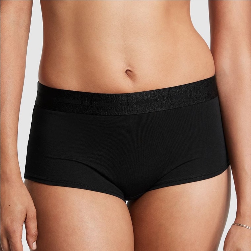 PINK Logo Boyshort Panty L Black